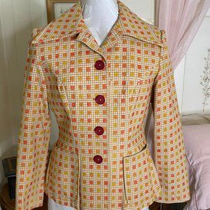 70's Houndstooth and Plaid Embroidered Jacket